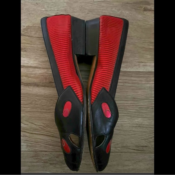Vintage 80s rare designer shoes catwalk Paris / ladybug black and red - Picture 6 of 11